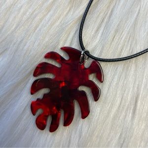 Monstera red acrylic leaf necklace